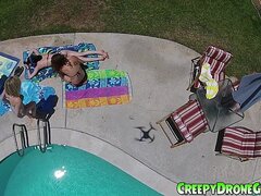 Chicks gets filmed by a drone guy