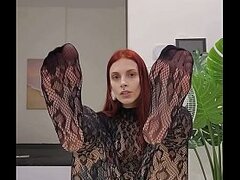 Foot Worship in Sheer Black Fishnet Bodysuit &ndash_ Perfect Nylon Feet