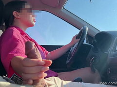 Risky Driving Handjob &ndash_ Stroking Him While Steering