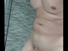 Hard erection before taking a shower