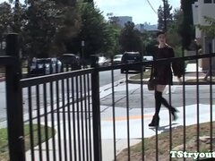 Casting ts amateur strokes her hard cock