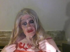 Sissy Fag Sarah Writes ID in Lipstick On Her Chest