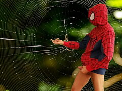 Cosplay Spider-man jerking