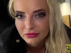 Handcuffed kinky blonde gets throated